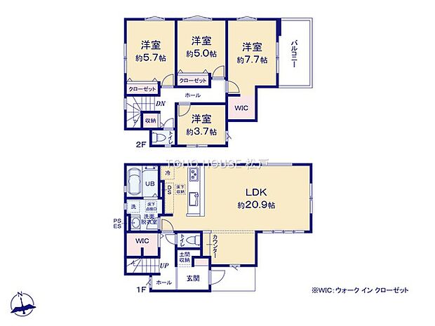将来間取りを変えられるような2in1ルームをご用意しています〜ッ！！リビングにはテレワーク、宿題などしやすいようにユーティリティスペースを造りました！