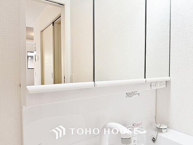 身だしなみのチェックがしやすい大きな鏡、下には収納がたっぷり。スッキリとした空間を演出いたします。