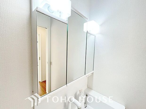 身だしなみのチェックがしやすい大きな鏡、下には収納がたっぷり。スッキリとした空間を演出いたします。