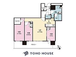 プラウドタワー小岩フロント 31階 3LDKの間取図画像