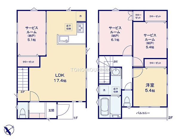 全居室収納付きで、お部屋をすっきりと整理整頓できます！家族それぞれのお荷物や季節のもの等、たっぷり収納可能！収納が充実しているので、タンス設置等の無駄なスペースを省けお部屋を広々とご利用できます。