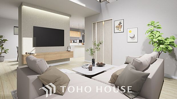 (※こちらは完成予想図です。)忙しい朝でも、しっかり家族が揃って食事をして頂けるゆとりある大きさのダイニングスペース。奥様が作る手料理をカウンター越しに受けとって頂き、テーブルで囲む素敵な時間