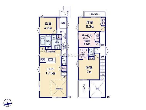 リビング上部吹抜けで開放感あり！WICをはじめとする収納多数！