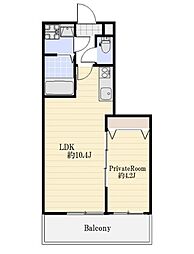 シェリル加古川 3階1LDKの間取り