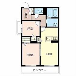 リメインらかん　Ｎ棟 3階2LDKの間取り