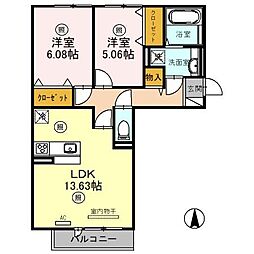 クレシア旭 2LDKの間取図画像