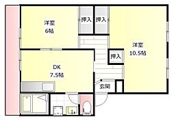 ローレルハイツ加古川1棟 2DKの間取図画像