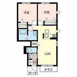 セントリビエ下滝野A棟 2LDKの間取図画像