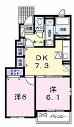 プロムナードB棟 2DKの間取図画像