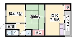 パールハイツ尾上 2DKの間取図画像