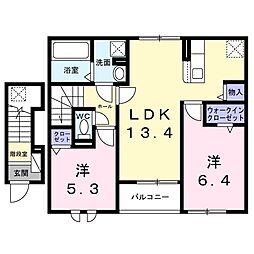 プラシード姫路 2LDKの間取図画像