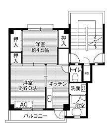 ビレッジハウス小坂2号棟 2Kの間取図画像