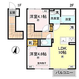 リアン平松B棟 2LDKの間取図画像