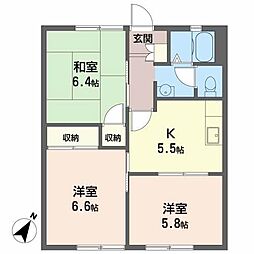 ヴィラシャンピニヨンA棟 3Kの間取図画像