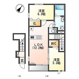 パインフォレスト浜の宮2 2LDKの間取図画像