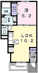 カサブランカ富永 1LDKの間取図画像
