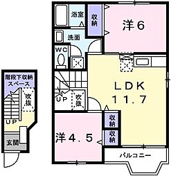 グリーンコート柿内 2LDKの間取図画像