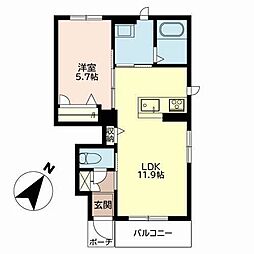 ハートフルヒルズ赤岸 1LDKの間取図画像