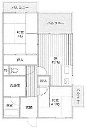 コーポ白浜 2DKの間取図画像