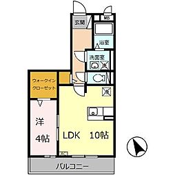 セジュール亀山B棟 1LDKの間取図画像