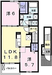 ラ・ポール2 2LDKの間取図画像