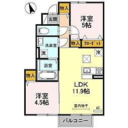 エスタシアA棟 2LDKの間取図画像