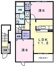 グランディアストシ 2LDKの間取図画像