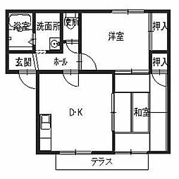 フレグランス滝野B棟 2DKの間取図画像