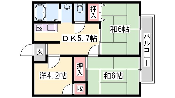 兵庫県加古川市東神吉町西井ノ口(賃貸アパート3DK・2階・47.57㎡)の写真 その2