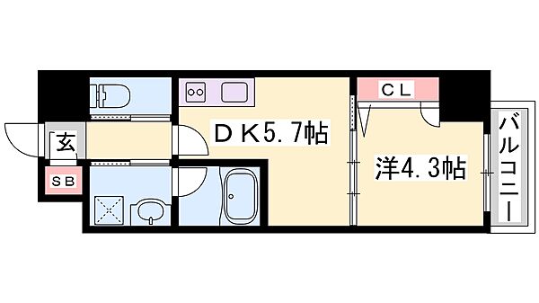 兵庫県姫路市豊沢町(賃貸マンション1DK・9階・30.28㎡)の写真 その2