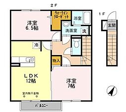 ソレイユ東阿保 2階2LDKの間取り