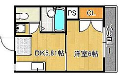 ヒューマンハイツ 1DKの間取図画像