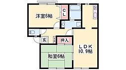JAハイツ中西 2LDKの間取図画像