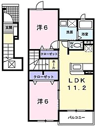 シャン・ド・フルール 2階2LDKの間取り