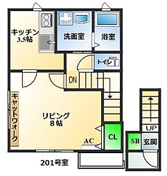 アイリスパレス 2階1Kの間取り