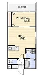 アプローズ加古川 2階1LDKの間取り