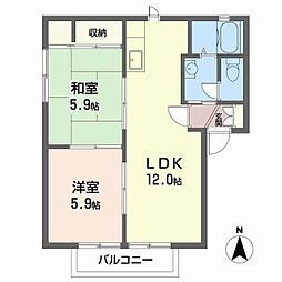 ラ・フォーレ河原 2LDKの間取図画像