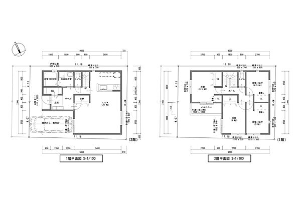 ◆間取りプラン◆１F床面積：53.46m2２F床面積：51.84m2延床面積：105.30m2（31.85坪）※掲載の間取り、外観パースは建築プラン例です。