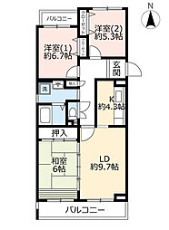 UR都市機構アーバンドエル植田1号棟 3LDKの間取図画像