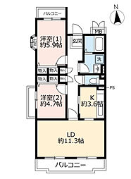 プロムナード三好丘5号棟 2LDKの間取図画像