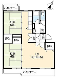 UR都市機構押草団地112棟 2LDKの間取図画像