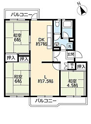UR都市機構押草団地102棟 3LDKの間取図画像