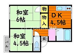水島臨海鉄道 倉敷市駅 徒歩23分の賃貸アパート 2階2DKの間取り