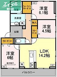 JR山陽本線 倉敷駅 徒歩14分の賃貸アパート 3階3LDKの間取り