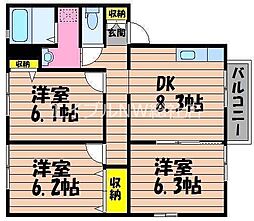 JR宇野線 茶屋町駅 徒歩32分の賃貸アパート 1階3DKの間取り