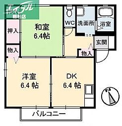 水島臨海鉄道 西富井駅 徒歩19分の賃貸アパート 2階2DKの間取り