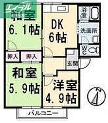 JR山陽本線 西阿知駅 徒歩3分の賃貸アパート 1階3DKの間取り