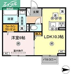 倉敷市浜ノ茶屋1丁目アパート 1LDKの間取図画像