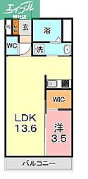 メゾンアルベロ 1LDKの間取図画像