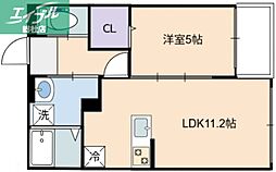 倉敷市中島アパート 1LDKの間取図画像